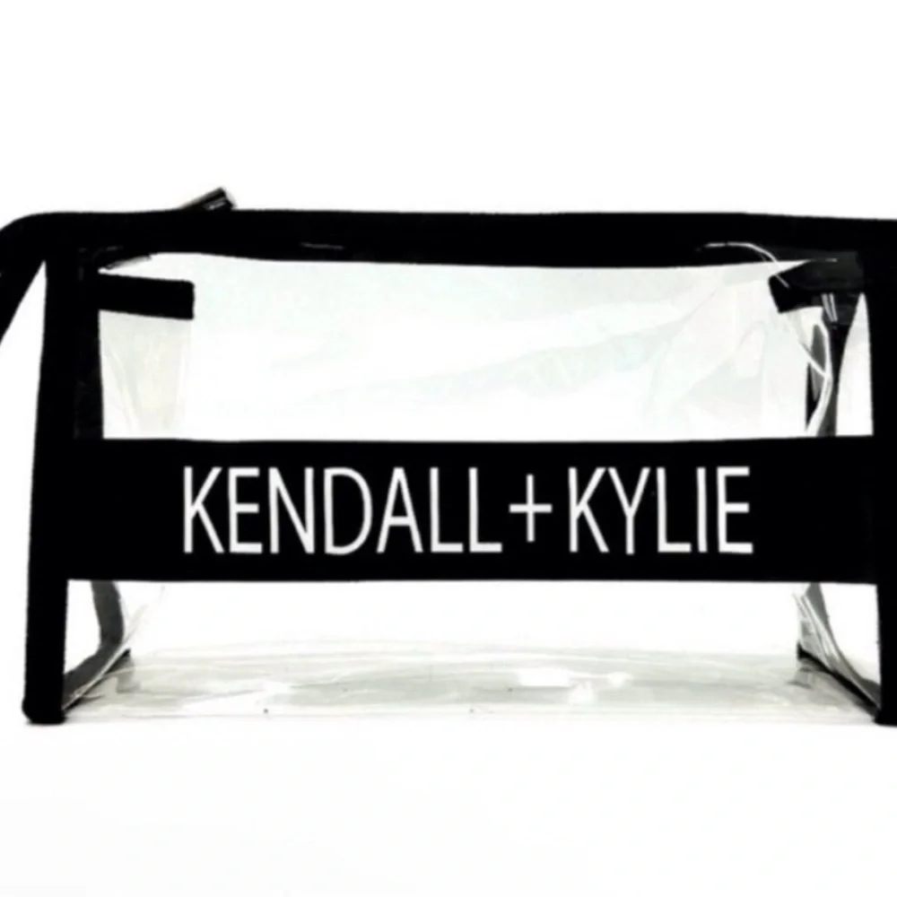Kendall + Kylie Clear PVC Cosmetic Bag Black Logo Makeup Pouch Travel Case